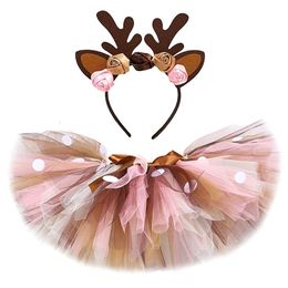 Baby Girls Deer Tutu Skirt Outfit for Kids Christmas Reindeer Costume Toddler Girl Year Clothes Child Birthday Tutus 0-14Y 220326