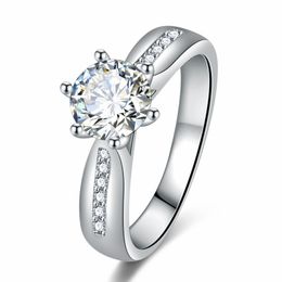 silver rings for women fashion jewelry high quality crystal zircon six-claw open ring size adjustable ring