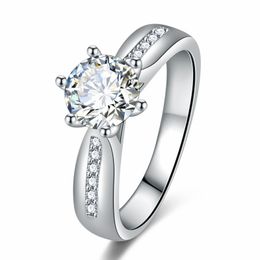 silver rings for women fashion Jewellery high quality crystal zircon six-claw open ring size adjustable ring