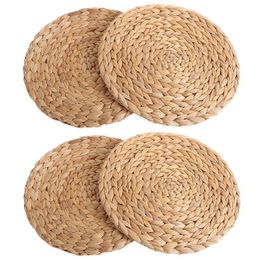 LBER 4Pc Natural Water Gourd Woven Placemat Round Rattan Table Mat Pad Green Tropical Wed 220627