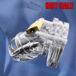 BLACKOUT Male Chastity Device with Catheter Cock Cage belt Virginity Lock Penis Ring Adult A125