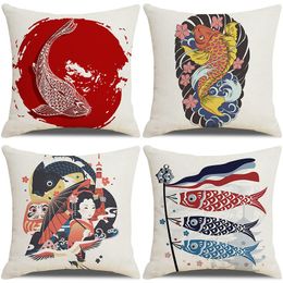 Cushion/Decorative Pillow Japanese Style Simple Carp Girl Cushion Cover Back Pillowcase Car Sofa DecorationCushion/Decorative