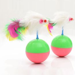 Cat Toy Funny Artificial Feather Mouse Decor Interactive Cat Ball Toy Cat Tumbler Toys Pet Supplies Plush Mice Toy