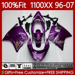 Injection Mould Body For HONDA Blackbird CBR1100 CBR 1100 XX CC 1100XX 96-07 114No.8 CBR1100XX Gloss purple 1996 1997 1998 1999 2000 2001 1100CC 02 03 04 05 06 07 Fairing