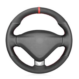 Steering Wheel Covers Hand-stitched Black Faux Suede Leather Red Marker No-slip Car Cover For 207 CC 2012 2013 2014Steering CoversSteering