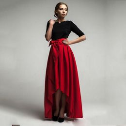 2022 Summer Skirts Long Skirt Prom Dress Top Quality Satin with Big Bow, Hi-Lo Prom Gowns