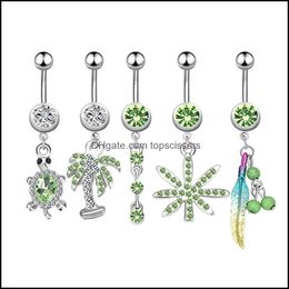 Body Arts Set Of 5Pcs Dangle Tortoise Belly Button Ring 14G Women Piercing Jewellery Kit Coconumt Tree Charm Navel Barb Topscissors Dhoic