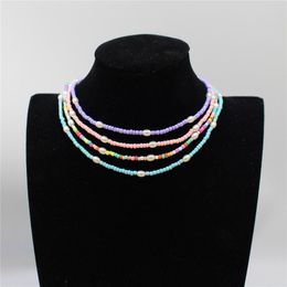 Boho Beads Necklace Women Pearl Seed Beaded Strand Short Choker Necklace Handmade Female Jewellery Summer Beach Gift