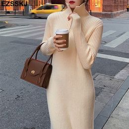 autumn winter warm Loose zipper thick sweater dress for women staight dres loose long Female chic 220402
