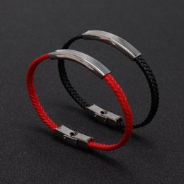 Charm Bracelets Silver Colour Thin Stainless Steel Bracelet For Women Men Lucky Braid Rope Red/Black Couple GiftsCharm