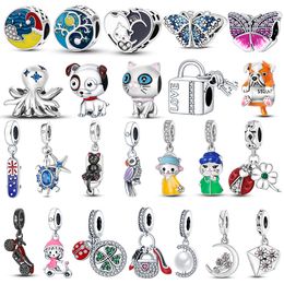 925 Silver Fit Pandora Charm 925 Bracelet Octopus Parrot Skateboard Series charms set Pendant DIY Fine Beads Jewellery