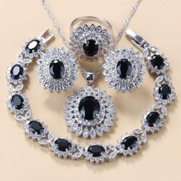 Earrings & Necklace Fashion 925 Mark Big Jewelry Sets Women Costume Black Cubic Zirconia Sunflower Clip Bracelet And Ring SetsEarrings Tris2