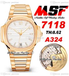 MSF 7118 A324 Automatic Ladies Womens Watch Rose Gold Silver Textured Dial Stainless Steel Bracelet Super Edition Watches Puretime D4