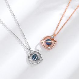 Fashion Fantasy Universe Planet Designer Pendant Necklaces Sterling 925 Women Blue Crystal S925 Clavicle Chain Choker Jewellery Gifts for Female