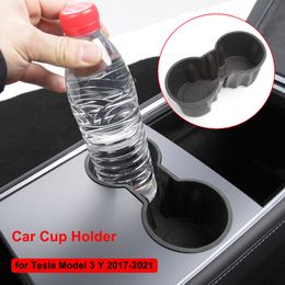 Car Water Cup Holder For Tesla Model 3 Y 2021 Centre Accessories Silicone Skid Proof Waterproof Car Coasters Double Hole Holder