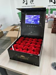 Gift Wrap Black Marble Square Video Box Light Control Play Po Music Roses For Mother Valentine Birthday PartyGift