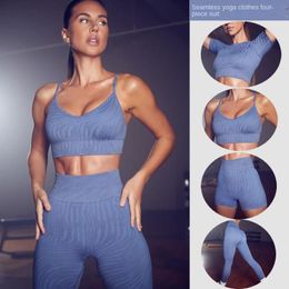 Yoga Outfit Seamless Set Women High Waist Push Hip Leggings Sports Bra Short Sleeve Crop Top Fitness Shorts Workout Clothes For WomenYoga