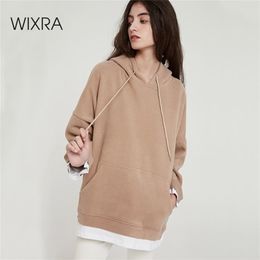 Wixra Women Casual Sweatshirts Warm Velvet Long Sleeve Oversize Hoodies Tops Autumn Winter Pullover Tops LJ200814