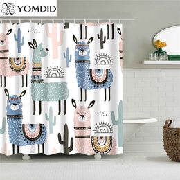 Alpaca Pattern Bath curtain Waterproof Shower Curtains Polyester Cartoon Bath Screen Printed Curtain for Bathroom Home Decor 220517