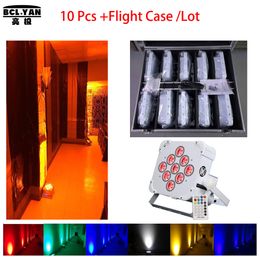 10XLOT with flight case High brightness Slim Par 9pcs 18W RGBWAUV LED Flat Par Light battery powered wireless DMX uplights with remote control DJ lighting