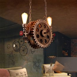 Vintage Loft Pendant Lamps Gear Clain Lights Water Pipe Arm Bar Restaurant Industry Wind Cafe Living Dining Room Stair Lamp 220705