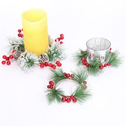 Decorative Flowers & Wreaths Christmas Candle Ring Wreath Artificial Red Berry Garland Round For Wedding Party Year DecorationsDecorative