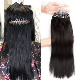 Straight Micro Loop 100% Human Hair Extensions 12"-26" Natural Remy Ring Link Hair for Black Women 100g