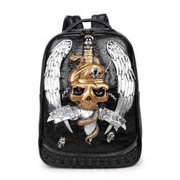 Casual School Backpack Cool Skull with Wings Print Laptop Rucksack Multi-Functional Daypack Book Satchel