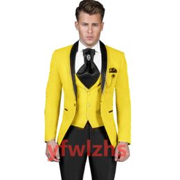 Handsome One Button Man's Suits Shawl Lapel Groom Tuxedos Groomsmen Wedding/Prom/Dinner Man Blazer Jacket Pants Vest Tie N055