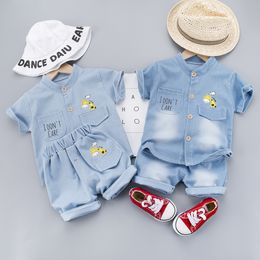 Summer Baby Boys Clothing Set Infant Clothes Cartoon Giraffe T-shirt + Denim Shorts 2PCS Toddler Kids Casual Suit Tracksuit