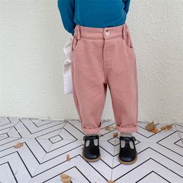 Spring Autumn girls casual 3 Colours woven pants Boys all-match solid Colour trousers LJ201127
