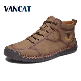 Winter Handmade Leather Ankle Plush Warm Snow Boots Outdoor Cold Protectio Mens Sneakers 201204