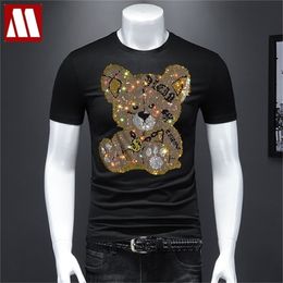 Rhinestones Tshirt Men T Shirt Unisex Streetwear Slim Men's Short Sleeve Shirts Diamond Inlaid Teddy Bear Toy Plus Size Cool 220323