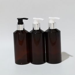 30pcs 200ml Brown Lotion Pump Bottles PET Cosmetic Container With Liquid Soap Dispenser Gold Silver collar Lotion Pump Bottles