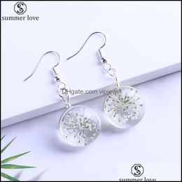 Dangle Chandelier Earrings Jewelry Trendy Plant Dry Flower Earring Colorf Dried Flowers Glass Ball For Women Girls Dhwt2