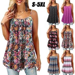Women Tank Top 2022 New Summer Printed Cami Tee Vest Bohemian Style O Neck Sleeveless Female Top Casual Large Size Loose Tank