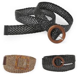 Belts Beach Braid Belt For Women Fake Straw Knitted Round Square Buckle Waist Decorative Wide Jeans Dress CinturonesBelts