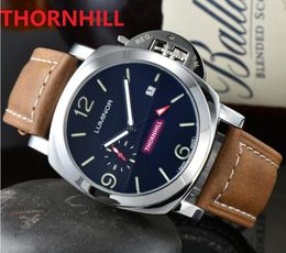 Premium Men Lumious Quartz Watch 44mm Sub Dial Working Black Brown Leather Rubber Sapphire Glass Classic Super Fine Crime Stopwatch Wristwatch Relojes Hombre