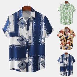 Men's Casual Shirts Male Summer Geometric Print Shirt Short Sleeve Turn Down Collar Mens Big And Tall Tee RomperMen's