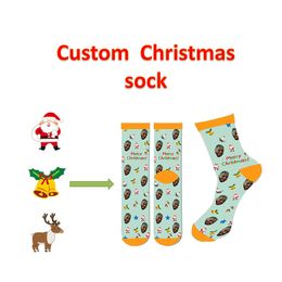 3D Printing Personalised Christmas Custom Socks Santa Claus Long Women s Crew Knee Sock 220707