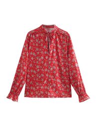 Women's Blouses & Shirts DYLQFS Boho Print Women Top 2022 Spring Office Vacation Beach Shirt Ladies Retro Chiffon Bow Tie Long Sleeve