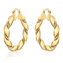 Hoop & Huggie Sterling Silver Electroplating Gold Twisted Big Round Earrings For Woman Charm Luxury Christmas Gift Fashion Jewelry GiHoop Od