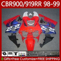 Fairings Kit For HONDA CBR 919RR 900RR 900CC 919CC CBR919 CBR900 RR CBR919RR 98 99 Body 127No.58 CBR 900 919 Red blue RR CC 1998 1999 CBR900RR 1998-1999 OEM Bodywork