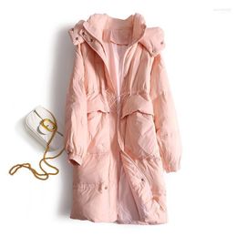 Women's Down & Parkas Pink Mid Long Women Jackets Large Pockets Drawstring Loose Winter Coat Hooded Thick Warm Female Outerwear Guin22
