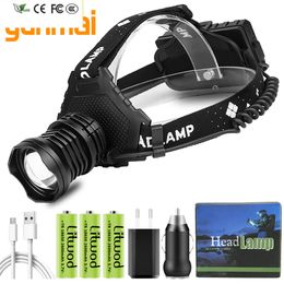 New Xhp90 Led Headlamp Headlight Power Bank Head Lamp Flashlight 3 Pcs 18650 Battery Bulbs Zoom in / Out Lithium Ion Litwod 10 Hours