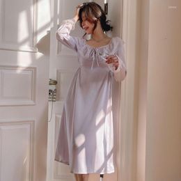Women's Sleepwear Women Nightgown Lace Patchwork Sleep Dress Satin Nightdress Home Dressing Gown Casual Nightwear Intimate Lingerie