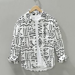 Men's Casual Shirts Brand Geometric Pattern Printing Shirt Men Classic Vintage Design High Street Long Sleeve Lapel Male Tops Blouse CoatMen