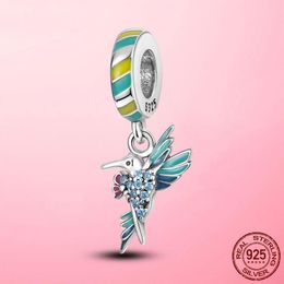 -Charm Emaille Silber Farbe Kingfisher Vogel Kolibris Dangle Charme Anhänger Fit Perlen Armband Original Schmuckschütze CharmScharms