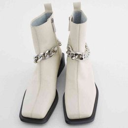 Boots Women Winter Chain Ankle Boot Square Toe Chunky Heel Chelsea Comfortable Short British Martin Za 220719