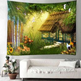 Fairytale Tapestry Simsant Forest Psychedelic Natural Landscape Art Wall Mounted J220804